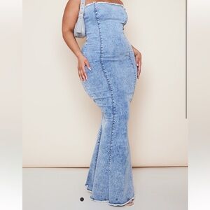 PLUS WASHED BLUE STRETCH DENIM MAXI DRESS